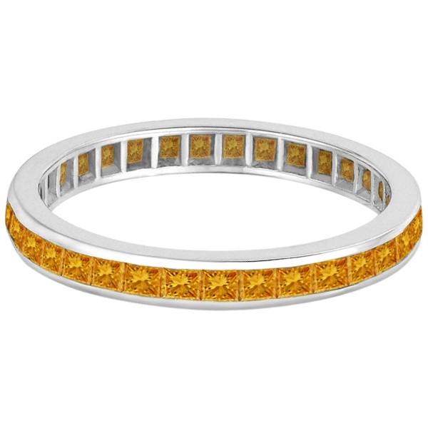 Princess-Cut Citrine Eternity Ring Band 14k White Gold (1.36ct)