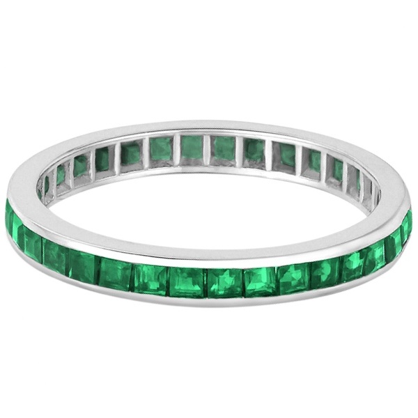Princess-Cut Emerald Eternity Ring Band 14k White Gold (1.36ct)
