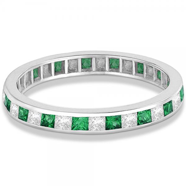 Princess-Cut Lab Grown Emerald & Diamond Eternity Ring 14k White Gold (1.26ct)