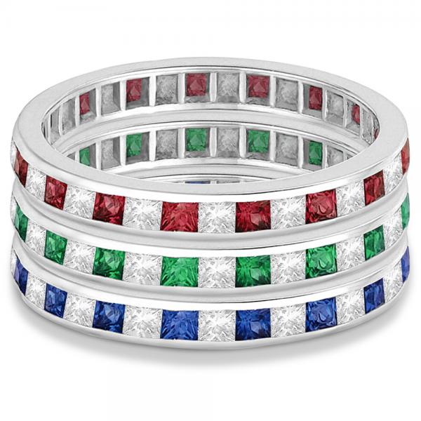 Princess-Cut Lab Grown Emerald & Diamond Eternity Ring 14k White Gold (1.26ct)