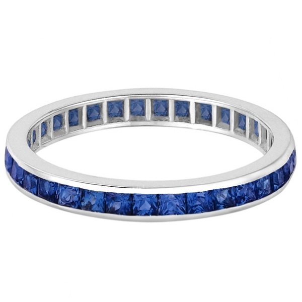 Princess-Cut Blue Sapphire Eternity Ring Band 14k White Gold (1.36ct)