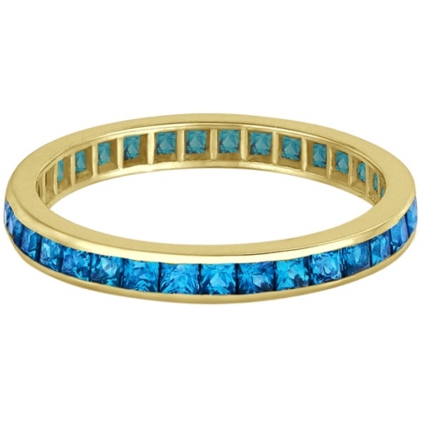 Princess-Cut Blue Topaz Eternity Ring Band 14k Yellow Gold (1.36ct)