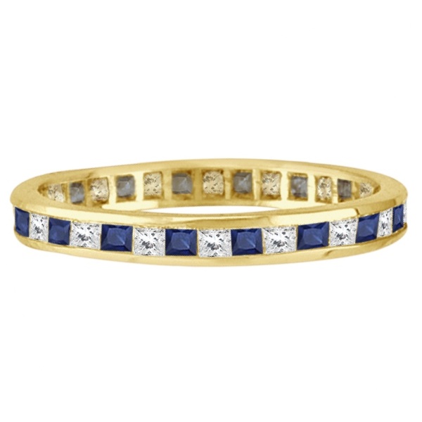 Princess-Cut Sapphire & Diamond Eternity Ring 14k Yellow Gold (1.26ct)