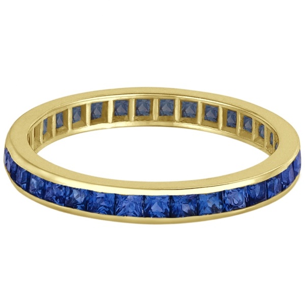 Princess-Cut Blue Sapphire Eternity Ring Band 14k Yellow Gold (1.36ct)