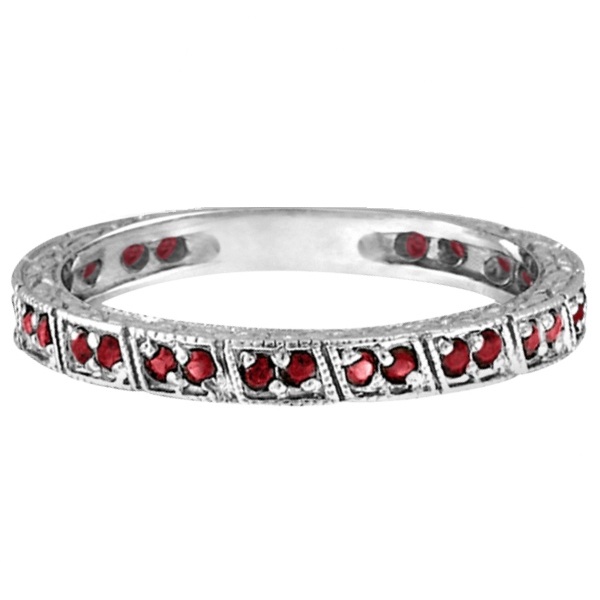 Garnet Stackable Ring Anniversary Band in 14k White Gold (0.27ct)