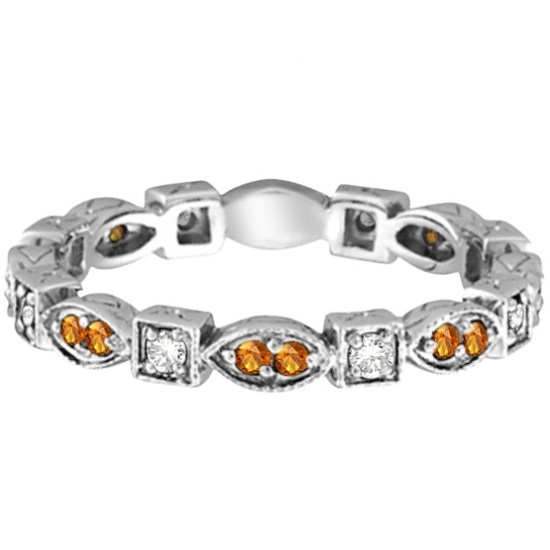 Citrine & Diamond Eternity Anniversary Ring Band 14k White Gold