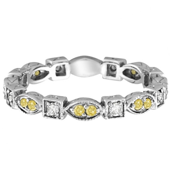 Yellow & White Diamond Eternity Antique Ring 14k White Gold (0.50ct)