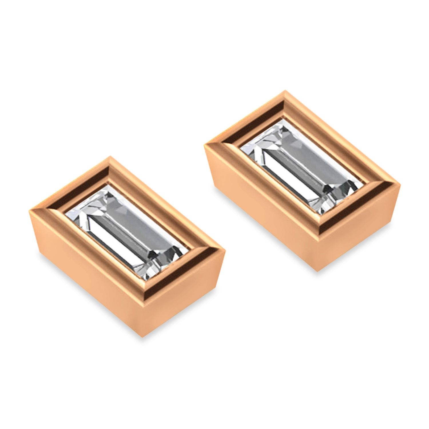 0.75ct Baguette-Cut Moissanite Stud Earrings 18kt Rose Gold (F-G, VVS1)