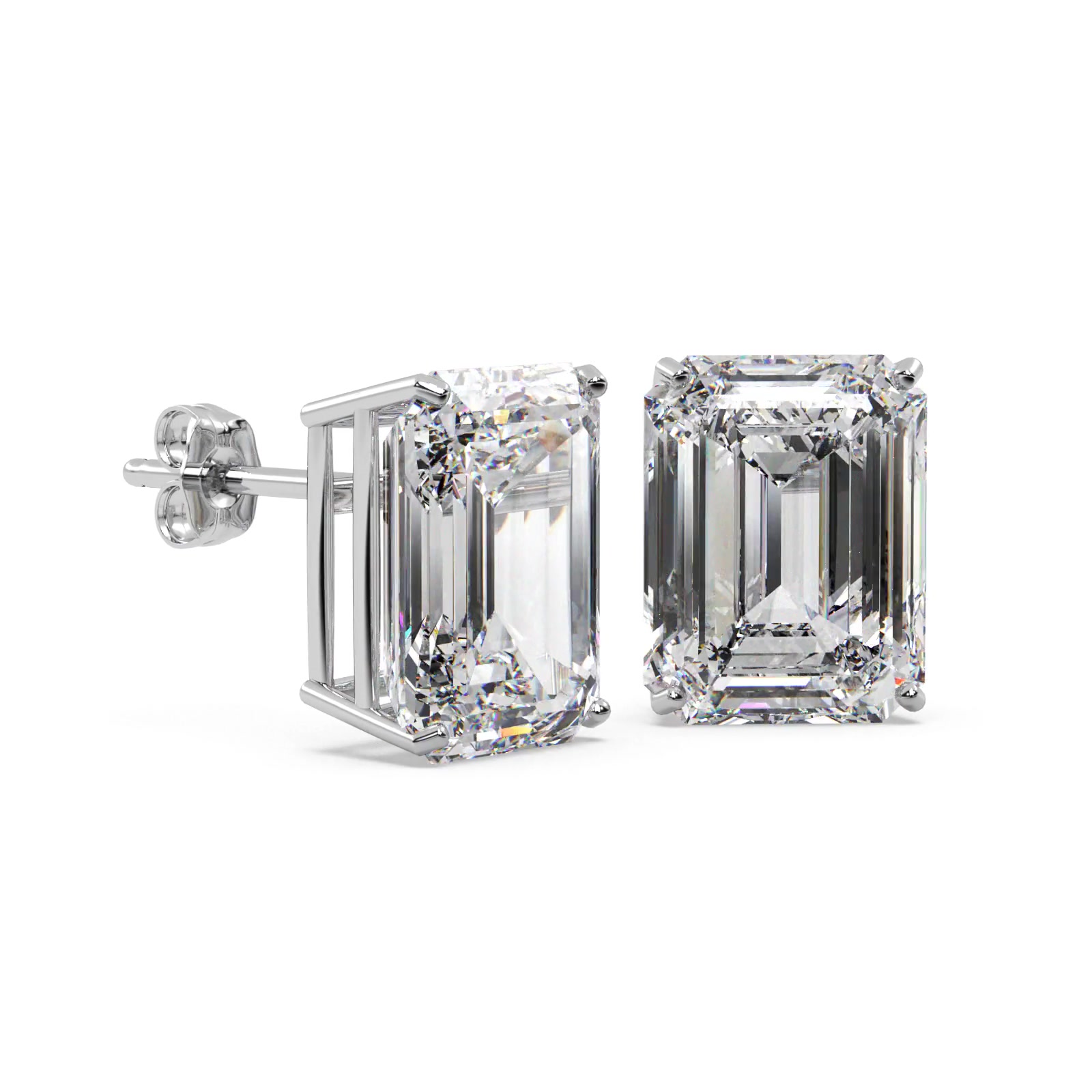 2.00ct Emerald-Cut Moissanite Stud Earrings 14kt White Gold (F-G, VVS1)