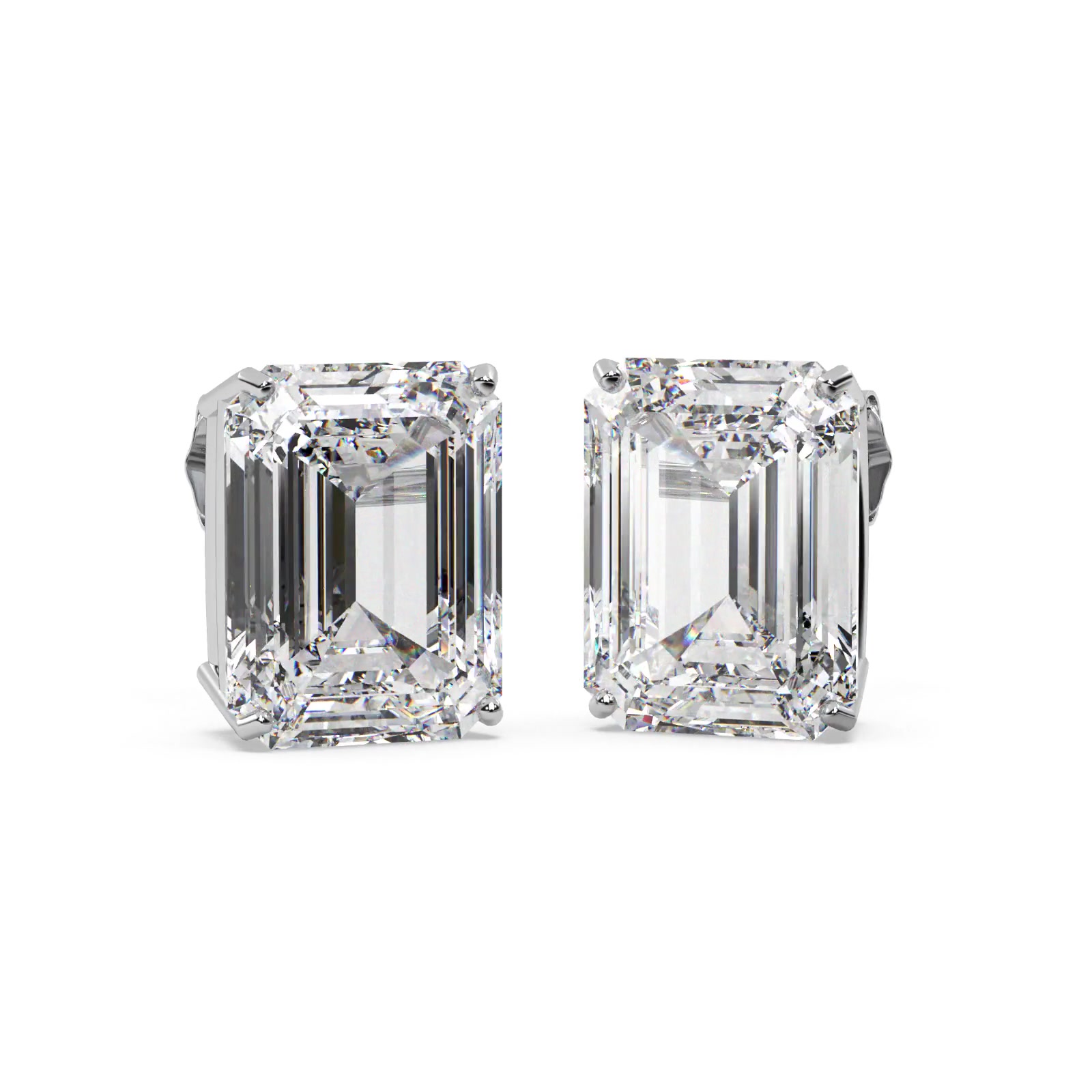 0.75ct Emerald-Cut Moissanite Stud Earrings Platinum (F-G, VVS1)