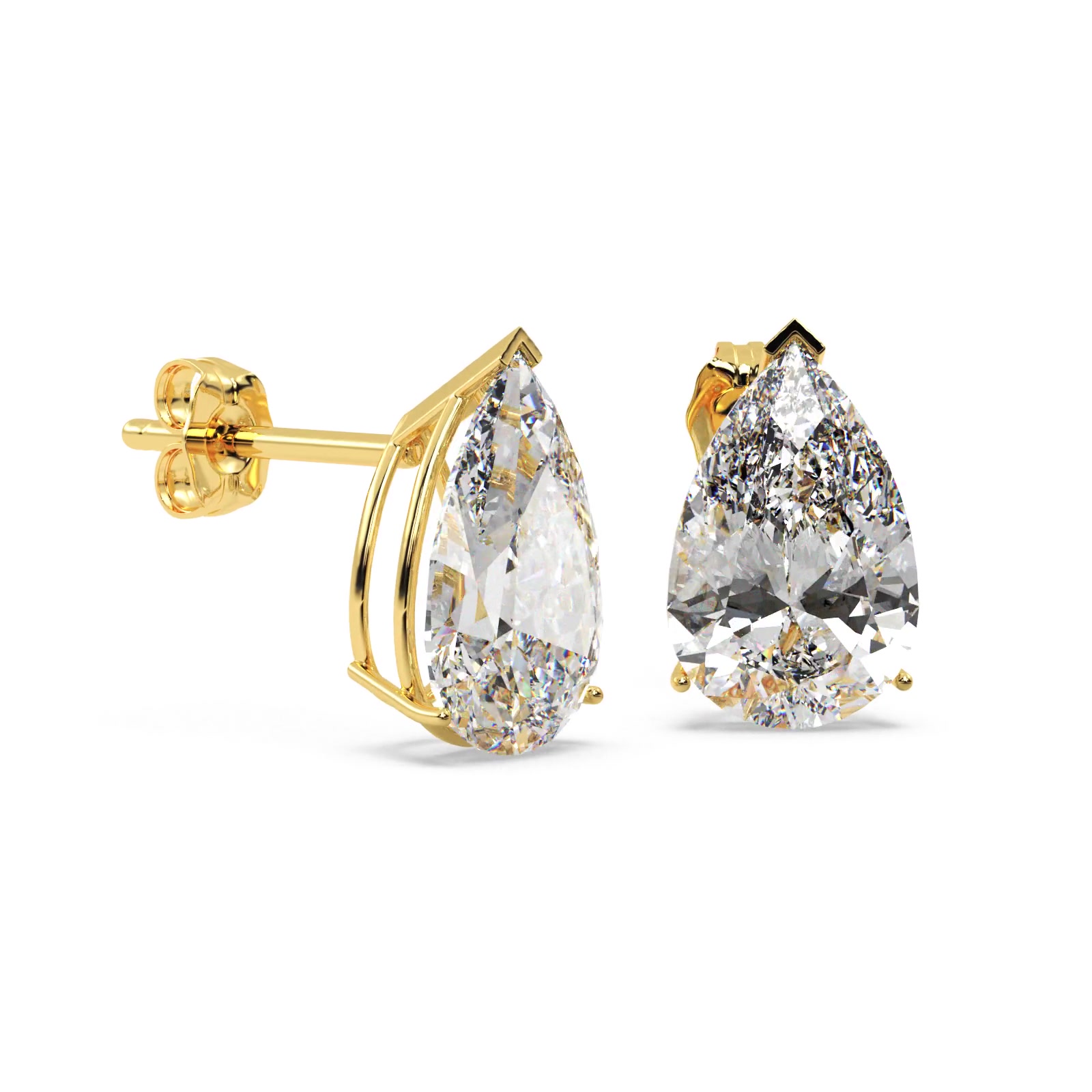 2.00ct Pear-Cut Moissanite Stud Earrings 14kt Yellow Gold (F-G, VVS1)