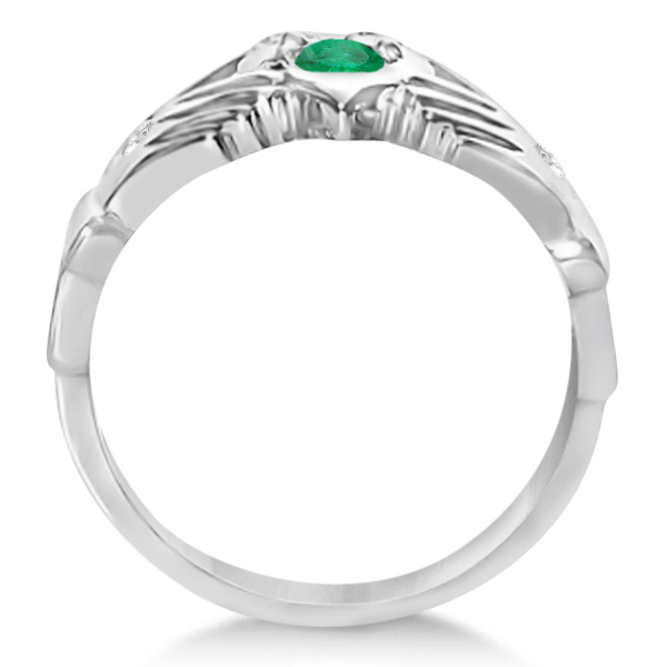 Diamond & Green Emerald Ring Claddagh Irish 14k White Gold (0.35ct)