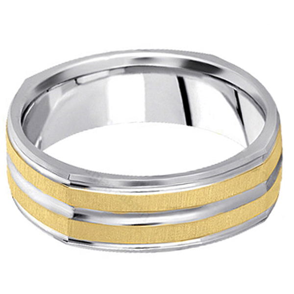 Square Wedding Band Carved Ring in 18k Two-Tone Gold (7mm)