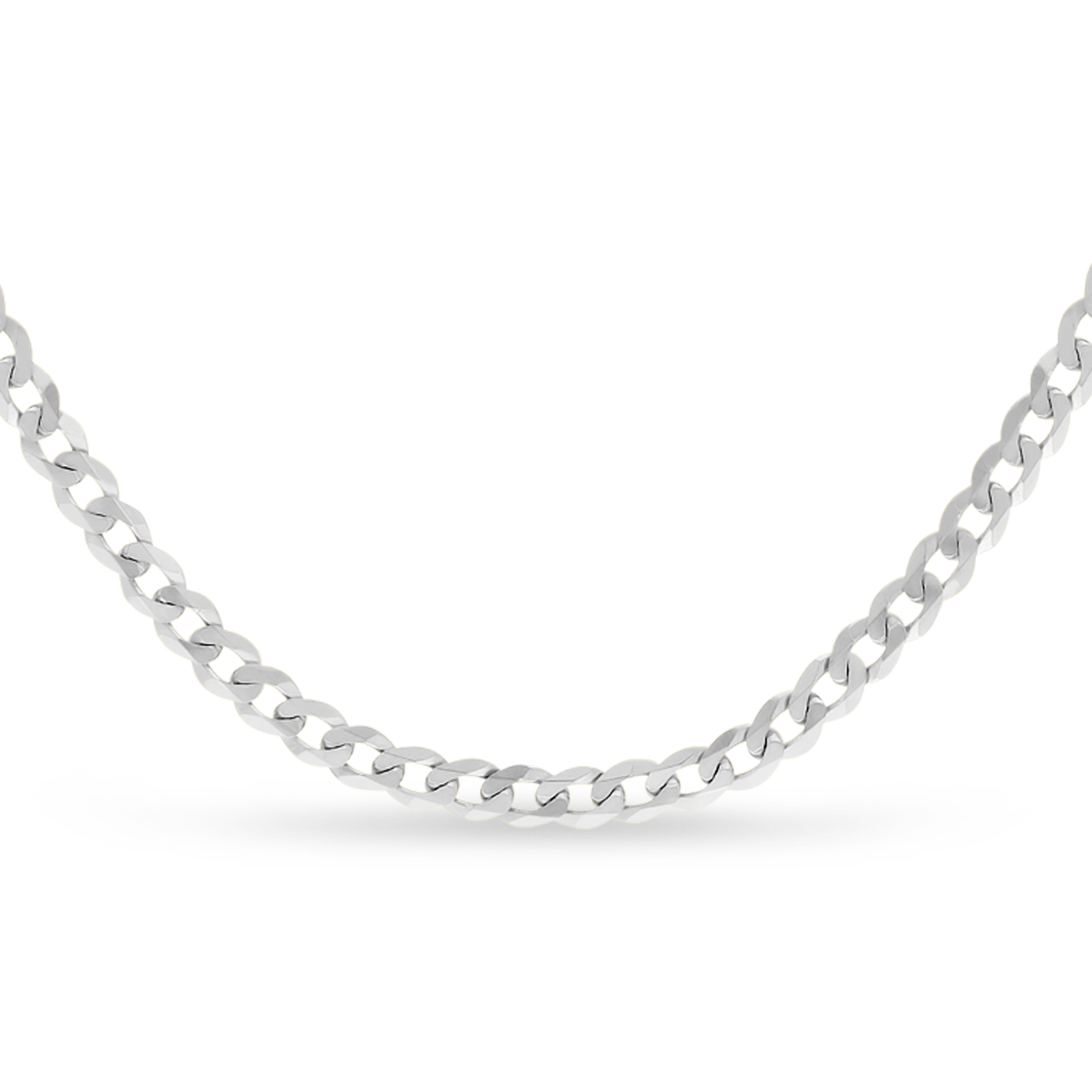 Curb Chain Necklace With Lobster Lock 14k White Gold