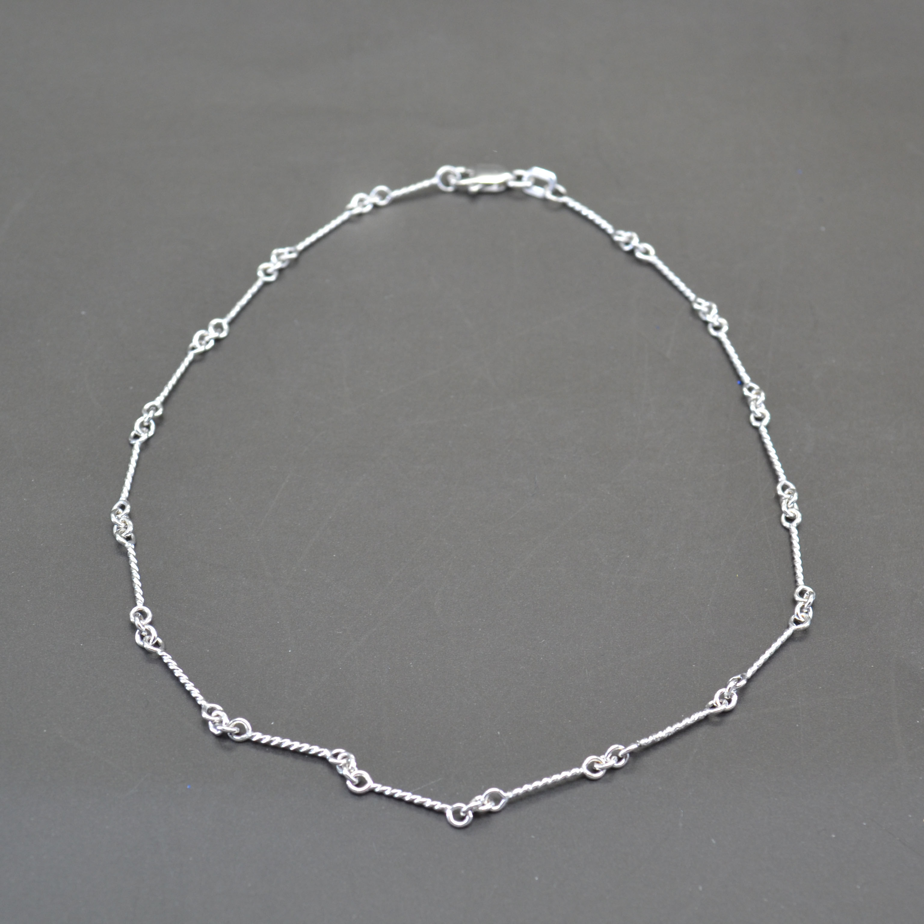 Alternating Cable Chain Link Ankle Bracelet 14k White Gold