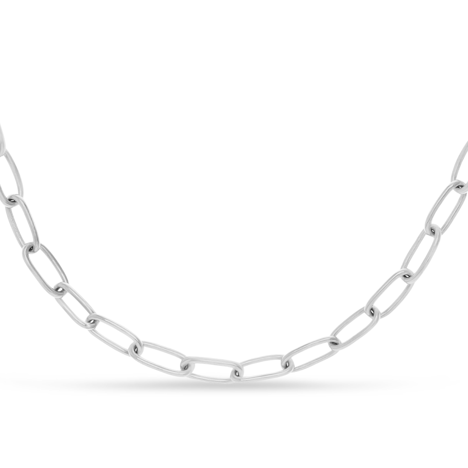 Large Paperclip Link Chain Necklace With Lobster Lock 14k White Gold