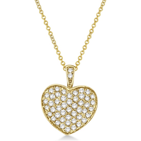 Diamond Puffed Heart Pendant Necklace in 14k Yellow Gold (1.30ct)