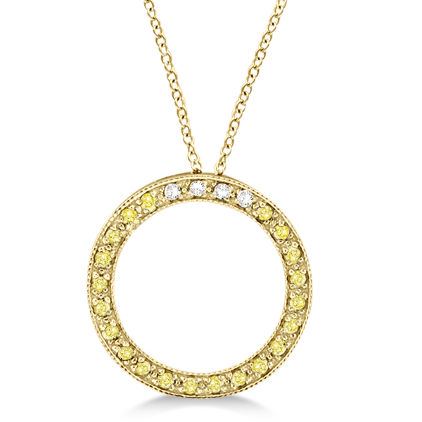 Fancy Yellow Canary & White Diamond Circle Pendant 14k Gold (0.25ct)