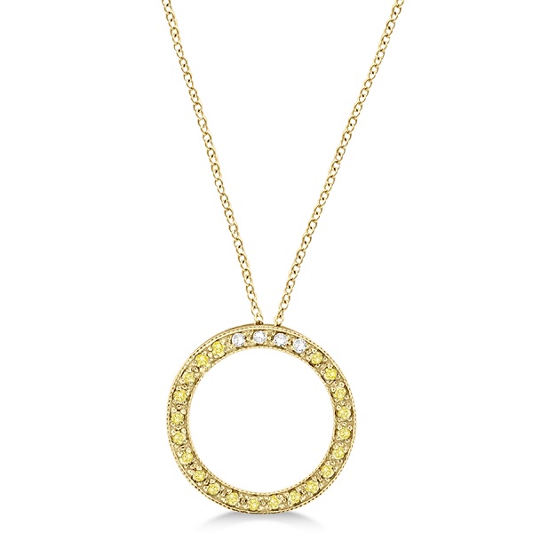 Fancy Yellow Canary & White Diamond Circle Pendant 14k Gold (0.25ct)