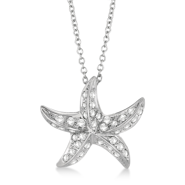 Starfish Shaped Diamond Pendant Necklace 14k White Gold 0 50ct Ip194 - Diamond Starfish Pendant White Gold