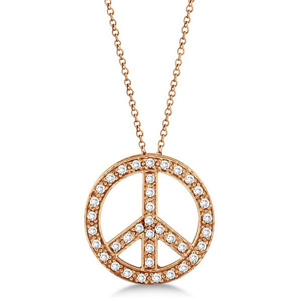 Lab Grown Diamond Peace Sign Pendant Necklace 14k Rose Gold (0.50ct)
