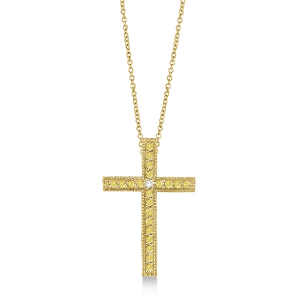Yellow & White Diamond Cross Pendant Necklace 14k Yellow Gold (0.33ct)