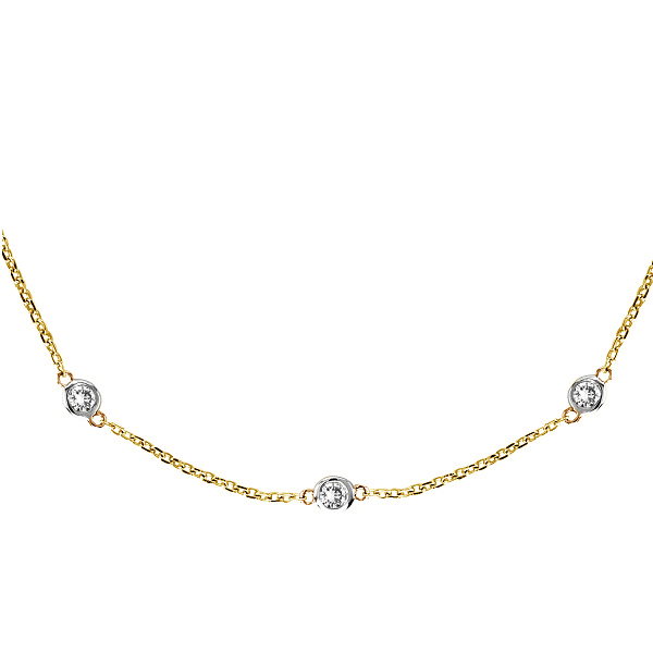 Moissanite Station Necklace Bezel-Set in 14k Two Tone Gold (4.00 ctw)