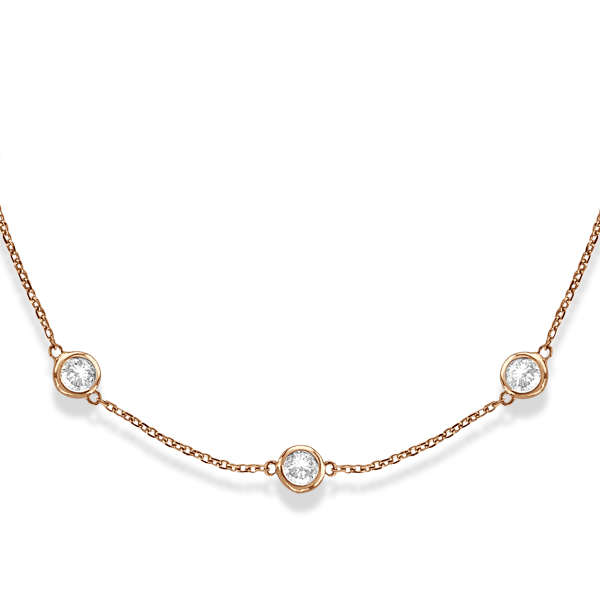 Diamond Station Necklace Bezel-Set in 14k Rose Gold (3.00ct)