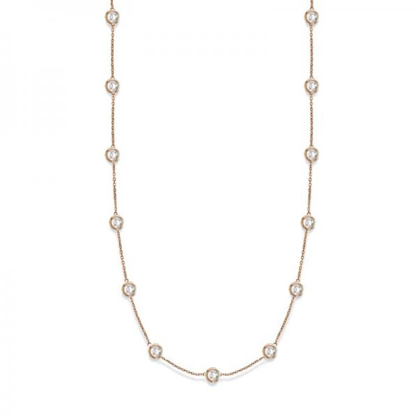 36 Inch Long Lab Grown Diamond Station Necklace Strand 14k Rose Gold (8.00ct)