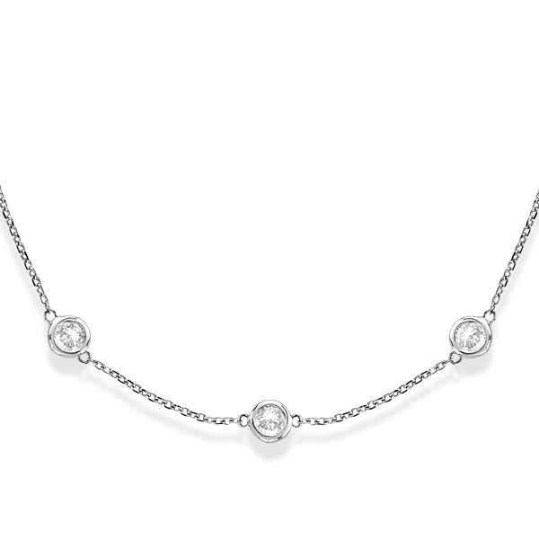 36 inch Long Diamond Station Necklace Strand 14k White Gold (3.00ct)