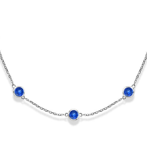 Blue Sapphires Gemstones by The Yard Necklace 14k White Gold 2.25ct