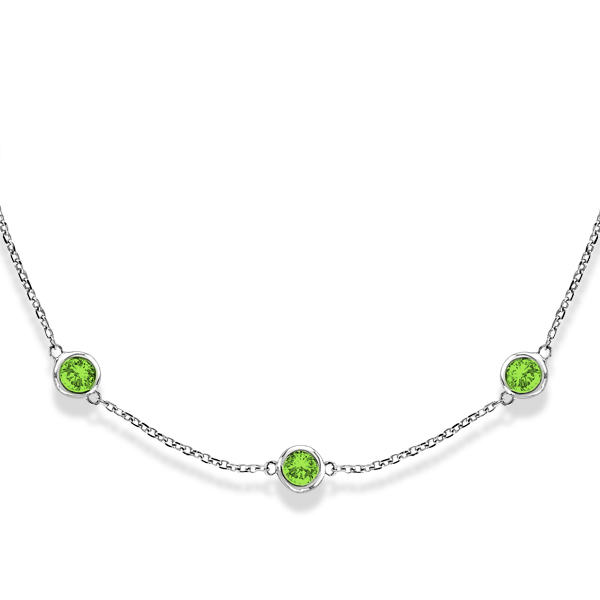 Peridots by The Yard Bezel Station Necklace in 14k White Gold 2.25ct