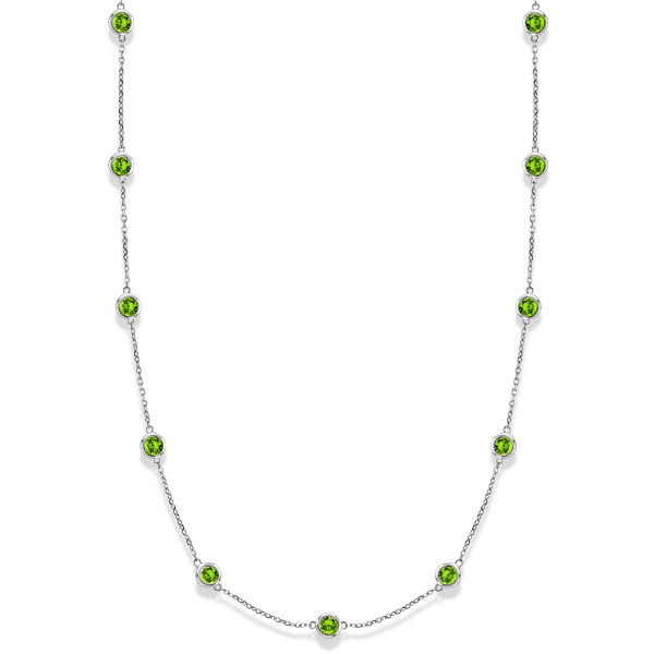 Peridots by The Yard Bezel Station Necklace in 14k White Gold 2.25ct