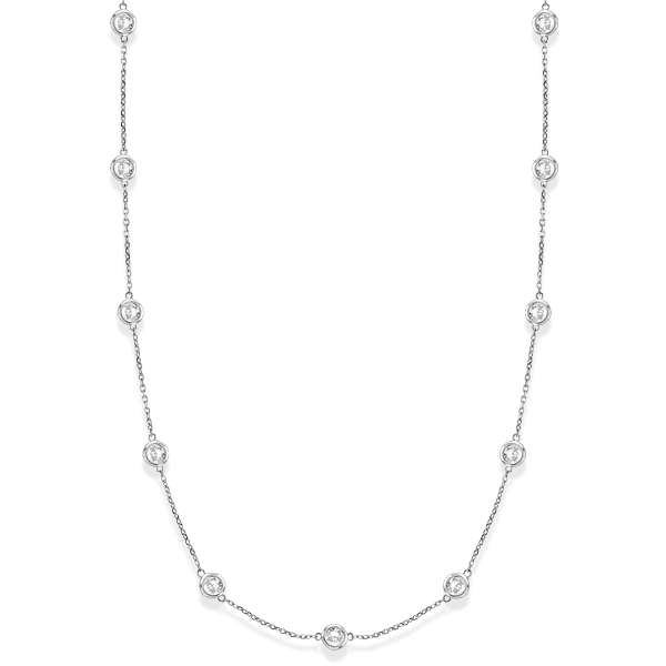36 inch Long Lab Grown Diamond Station Necklace Strand 14k White Gold (6.00ct)