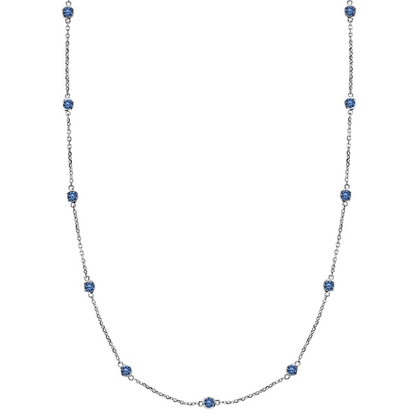 Fancy Blue Diamond Station Necklace 14k White Gold (0.50ct)