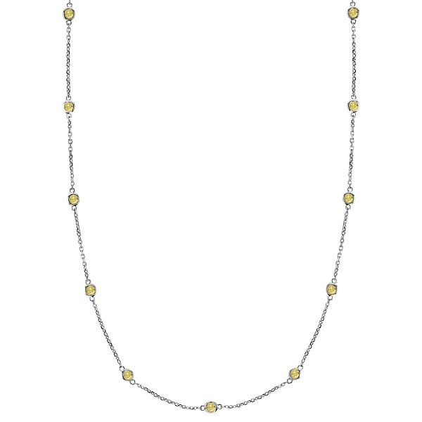 Fancy Yellow Canary Diamond Station Necklace 14k White Gold (0.75ct)