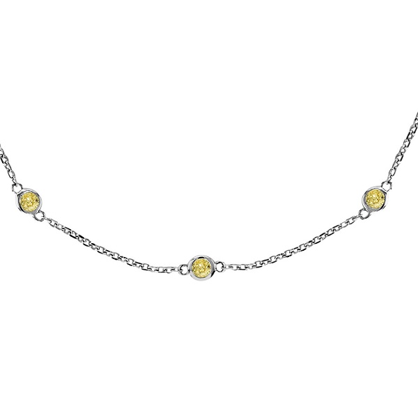 Fancy Yellow Canary Diamond Station Necklace 14k White Gold (1.00ct)