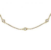 36 inch Long Diamond Station Necklace Strand 14k Yellow Gold (0.66ct)