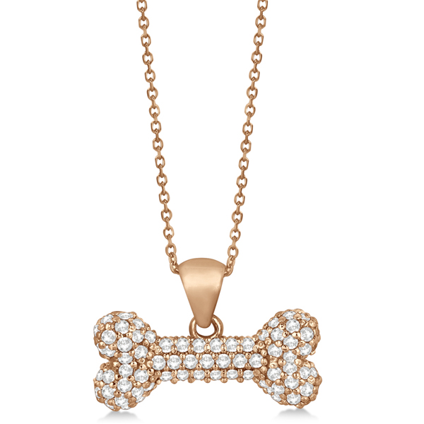 Pave Diamond Dog Bone Pendant Necklace 14K Rose Gold (0.80ct)