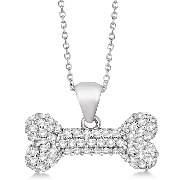 Pave Lab Grown Diamond Dog Bone Pendant Necklace 14K White Gold (0.80ct)