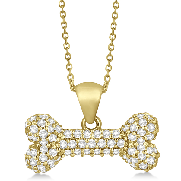 Pave Lab Grown Diamond Dog Bone Pendant Necklace 14K Yellow Gold (0.80ct)