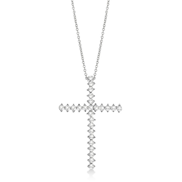 Diamond Cross Pendant Necklace 14kt White Gold (1.00ct)