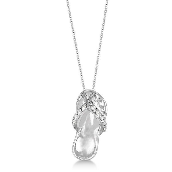 Flip Flop Shaped Diamond Pendant Necklace 14k White Gold (0.15ct)