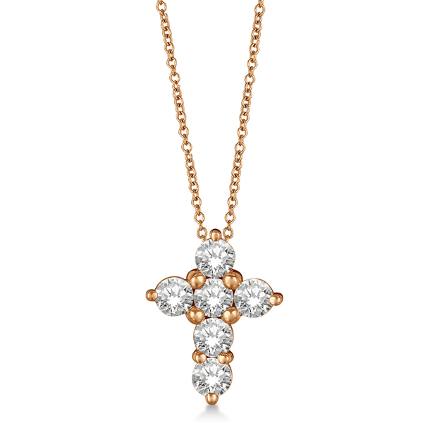 Prong Set Round Diamond Cross Pendant Necklace 14k Yellow Gold (1.30ct)