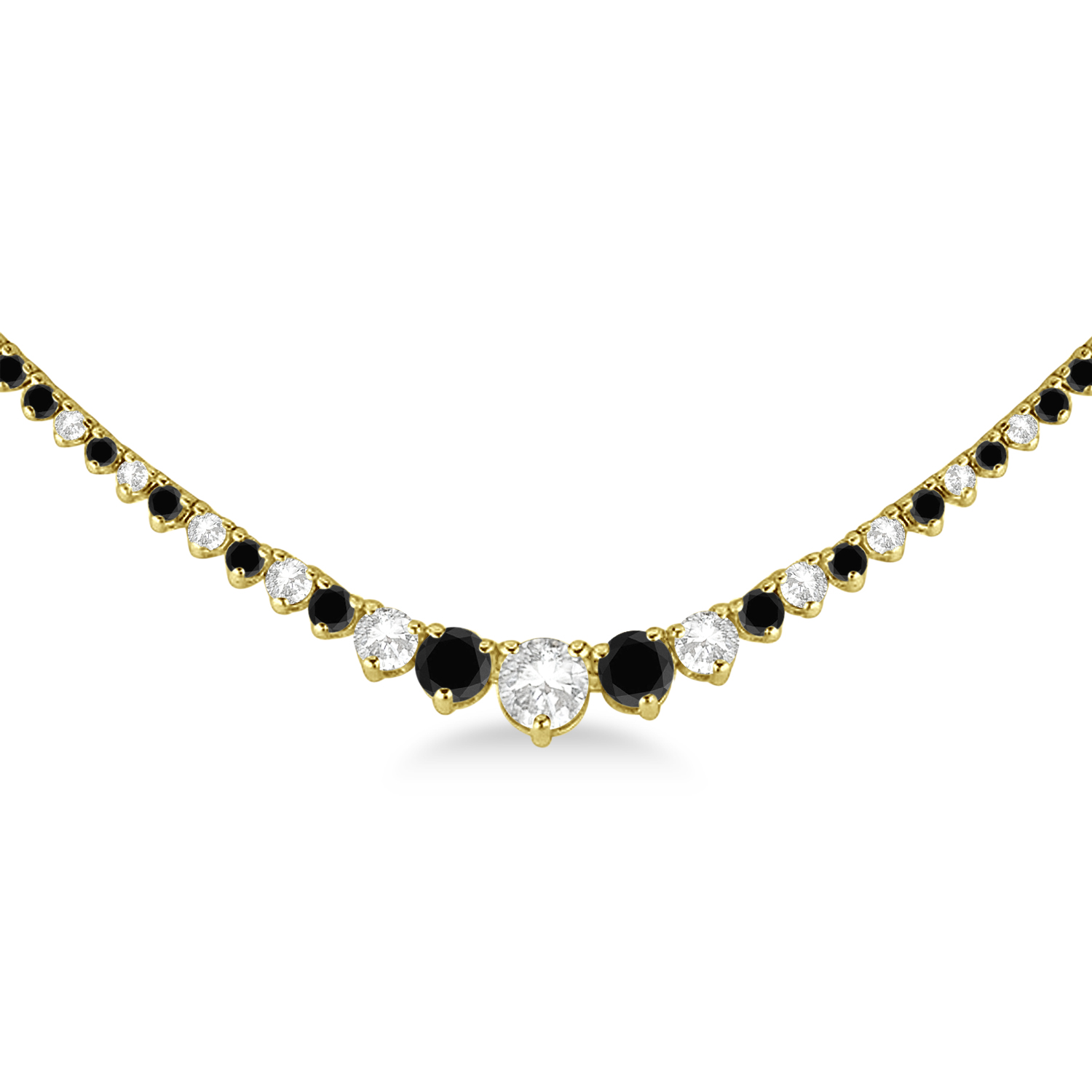 Graduated Eternity Black & Lab White Diamond Tennis Necklace 14k Yellow Gold (5.25ct)
