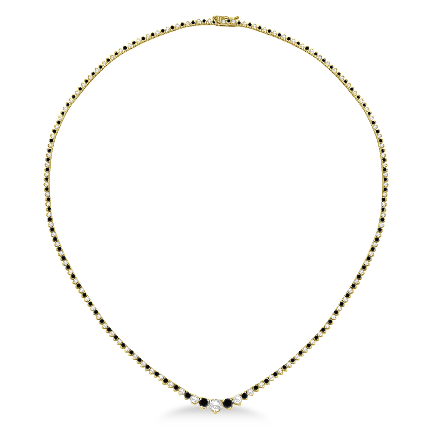 Graduated Eternity Black & Lab White Diamond Tennis Necklace 14k Yellow Gold (5.25ct)