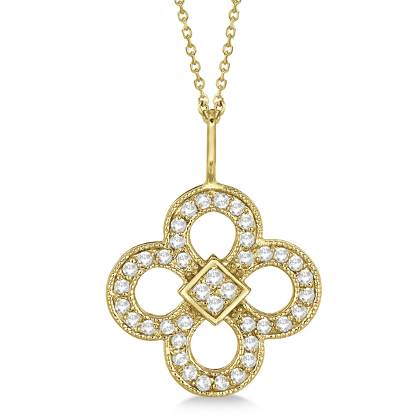 Four Leaf Clover Diamond Pendant Necklace 14K Yellow Gold (0.37ct)