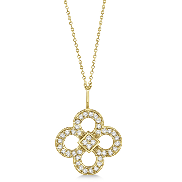 Four Leaf Clover Diamond Pendant Necklace 14K Yellow Gold (0.37ct)