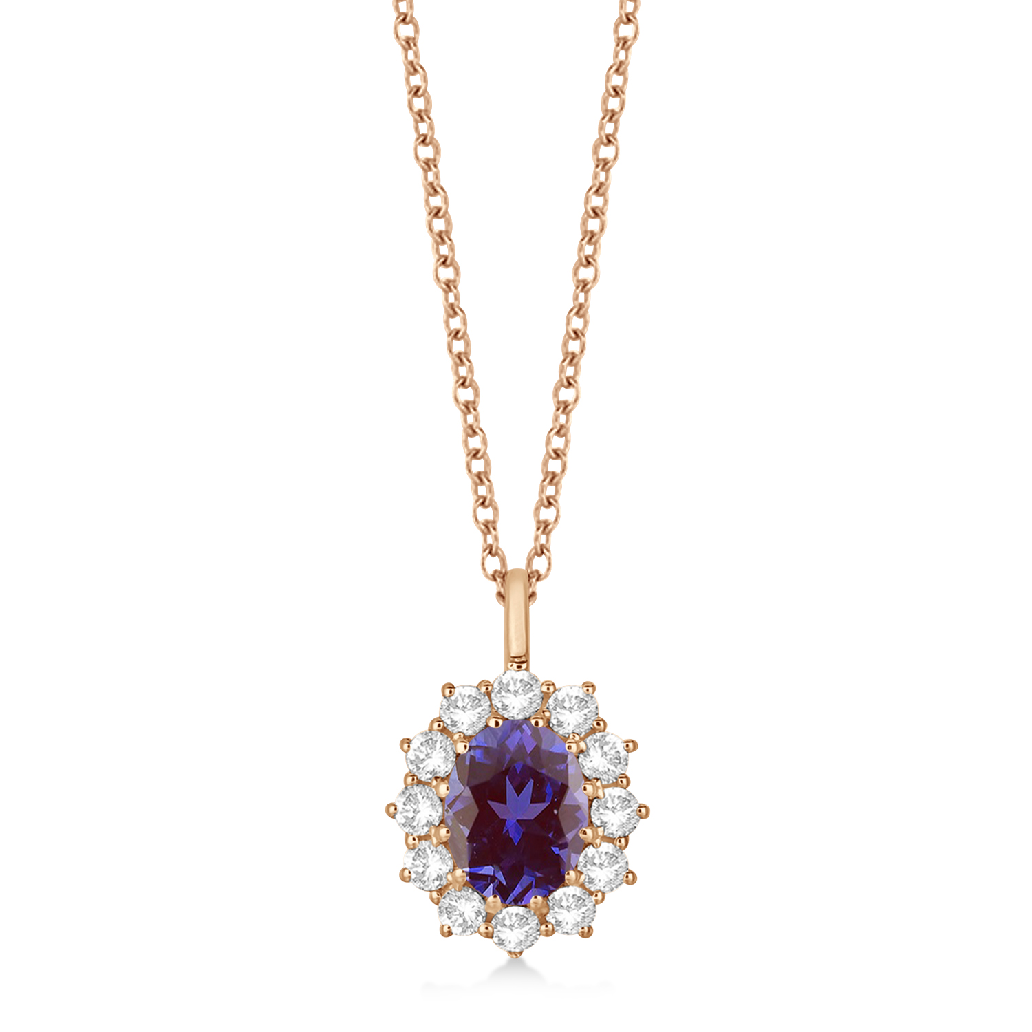 Oval Lab Alexandrite and Diamond Pendant Necklace 14k Yellow Gold (3.60ctw)