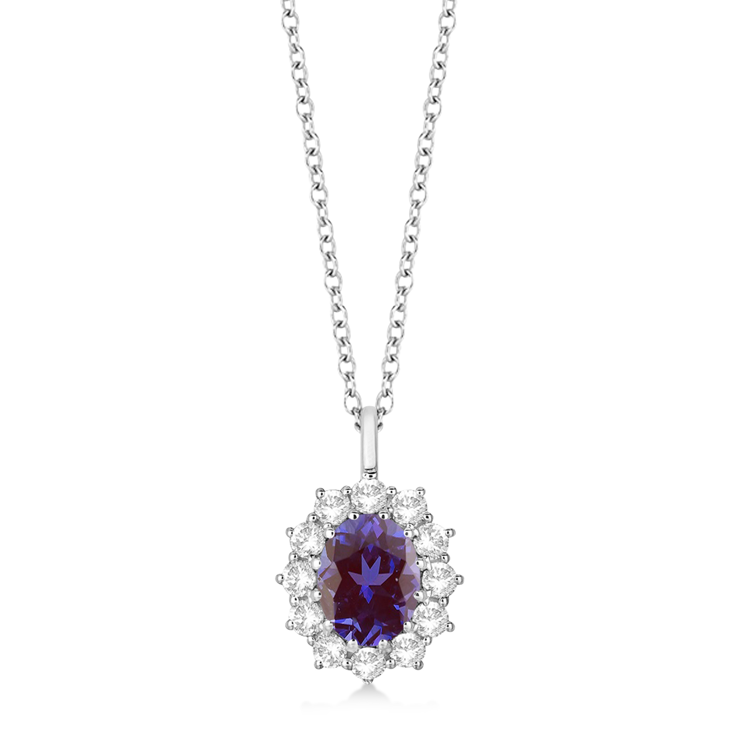 Oval Lab Alexandrite and Diamond Pendant Necklace 14k White Gold (3.60ctw)